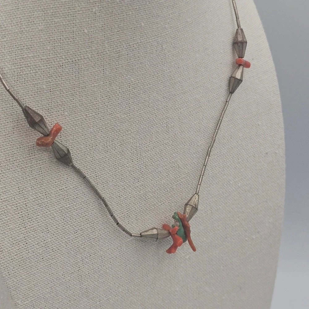 Liquid Silver Necklace Silver Coral Turquoise Southwestern Necklace Desert
